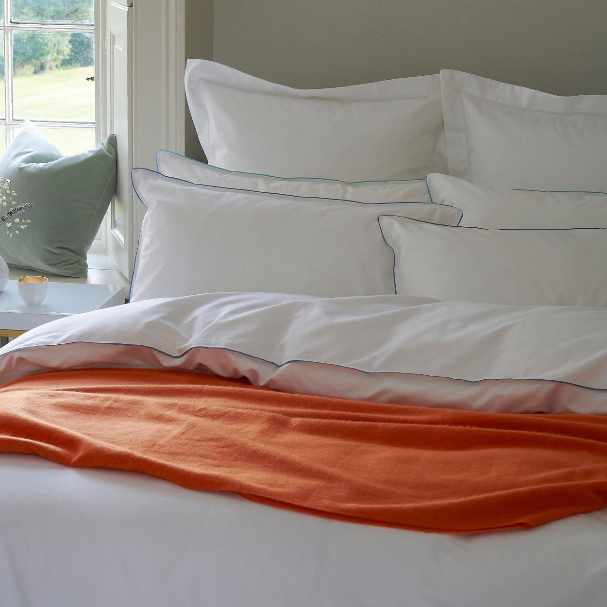 Island Collection Signature Style Pillowcase - White With Boston Blue Trim