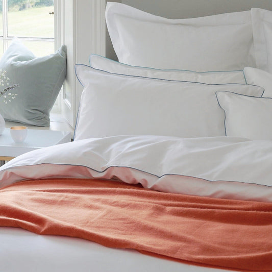 Island TC300 Duvet Cover - White With Boston Blue Trim - London and Avalon