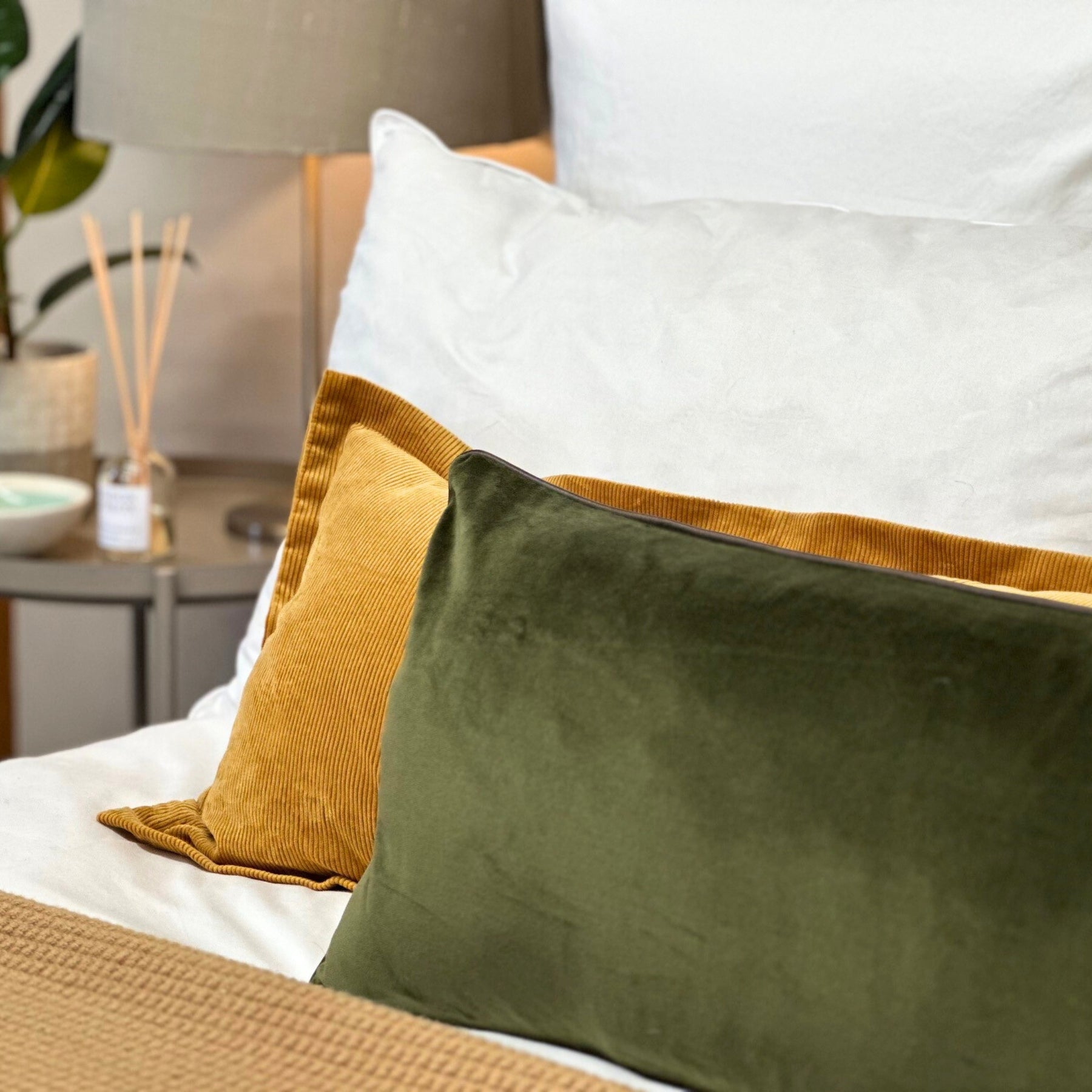 Dark Green Velvet Piped Bolster Cushion 90cm x 30cm
