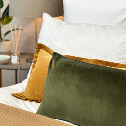 Dark Green Velvet Piped Bolster Cushion 90cm x 30cm