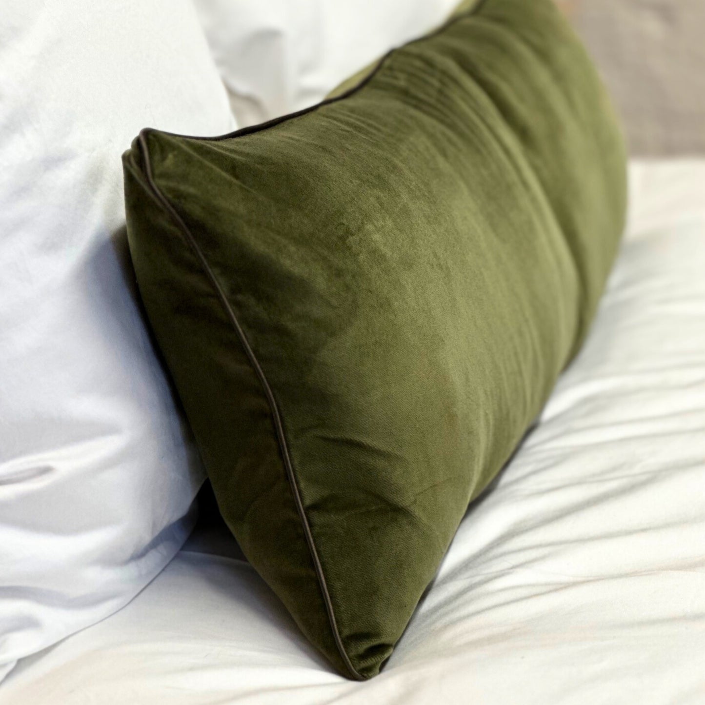 Dark Green faux Velvet Piped Bolster Cushion 90cm x 30cm