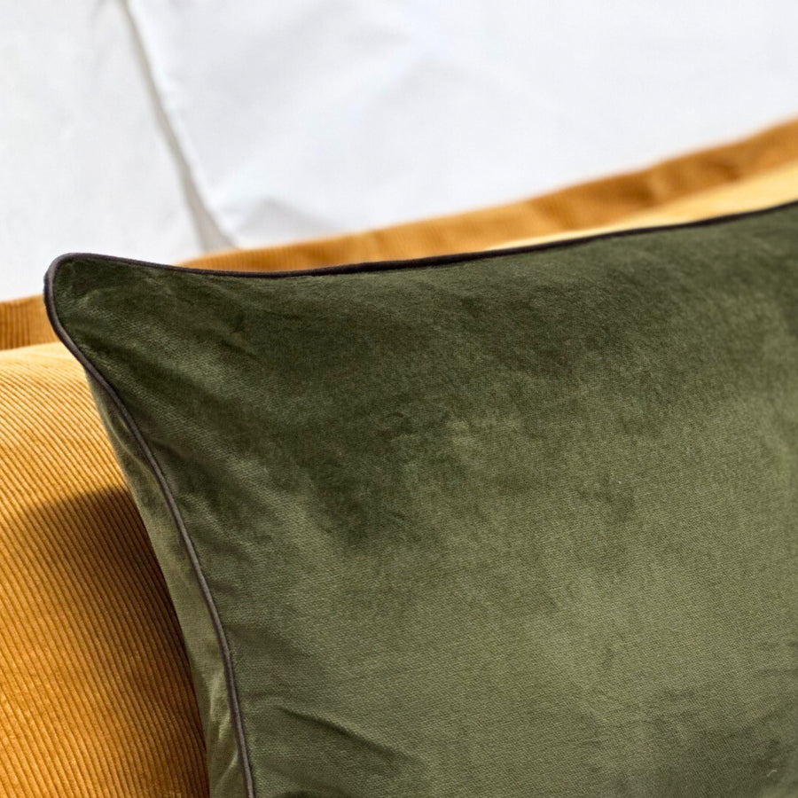 Dark Green Velvet Piped Bolster Cushion 90cm x 30cm
