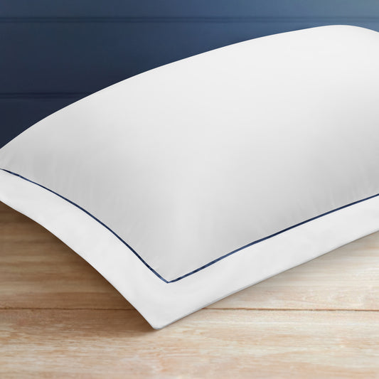 Island Collection Signature Style Oxford Pillowcase - White With Navy Trim
