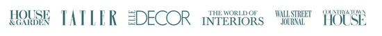 Logos of House & Garden, Tatler, Elle Decor, The World of Interiors, Wall Street Journal, Country & Townhouse