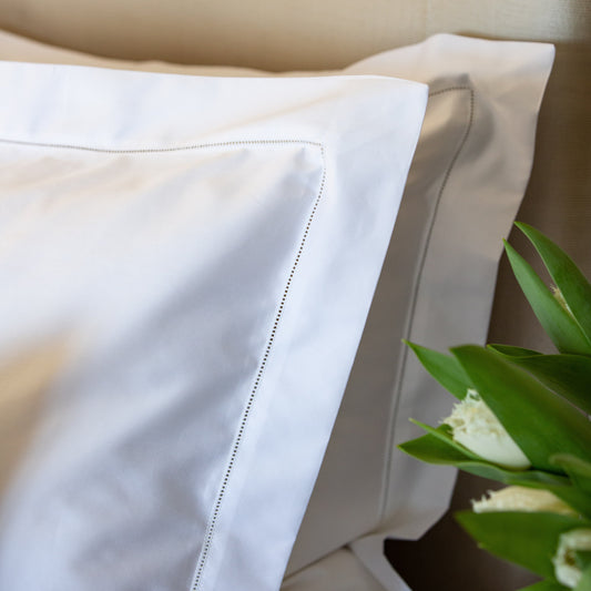 Hemstitch TC500 Oxford Pillowcase - White Collection - London and Avalon