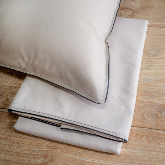 Organic TC300 Pillowcase - Silver with Navy Trim - London and Avalon